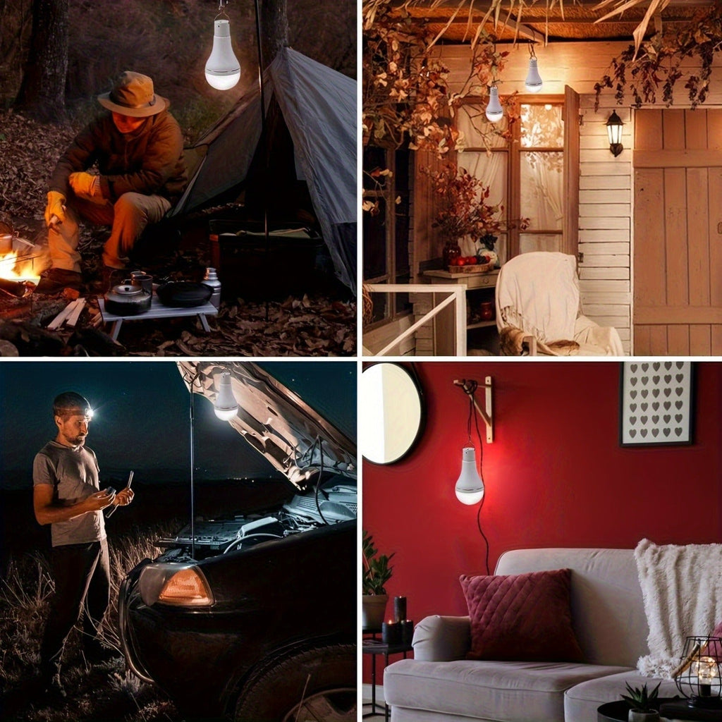 Solar Light Bulbs 2 Pack Campsite Outdoor | Shed, Chicken Coop, Emergency & Camping Light | Remote Control Timer, 4 Modes 300LM, Light Sensor Auto On/Off, Solar & USB Rechargeable
