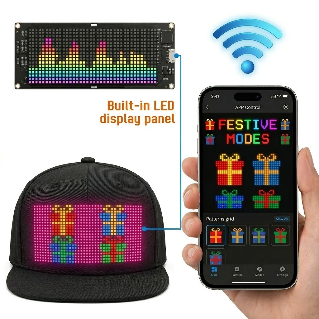 Programmable LED Hat with APP Control | Custom Text, Animation & Graffiti Display, USB Rechargeable, Adjustable Fit for Men & Women, Glowing Light-Up Cap for - product image 9