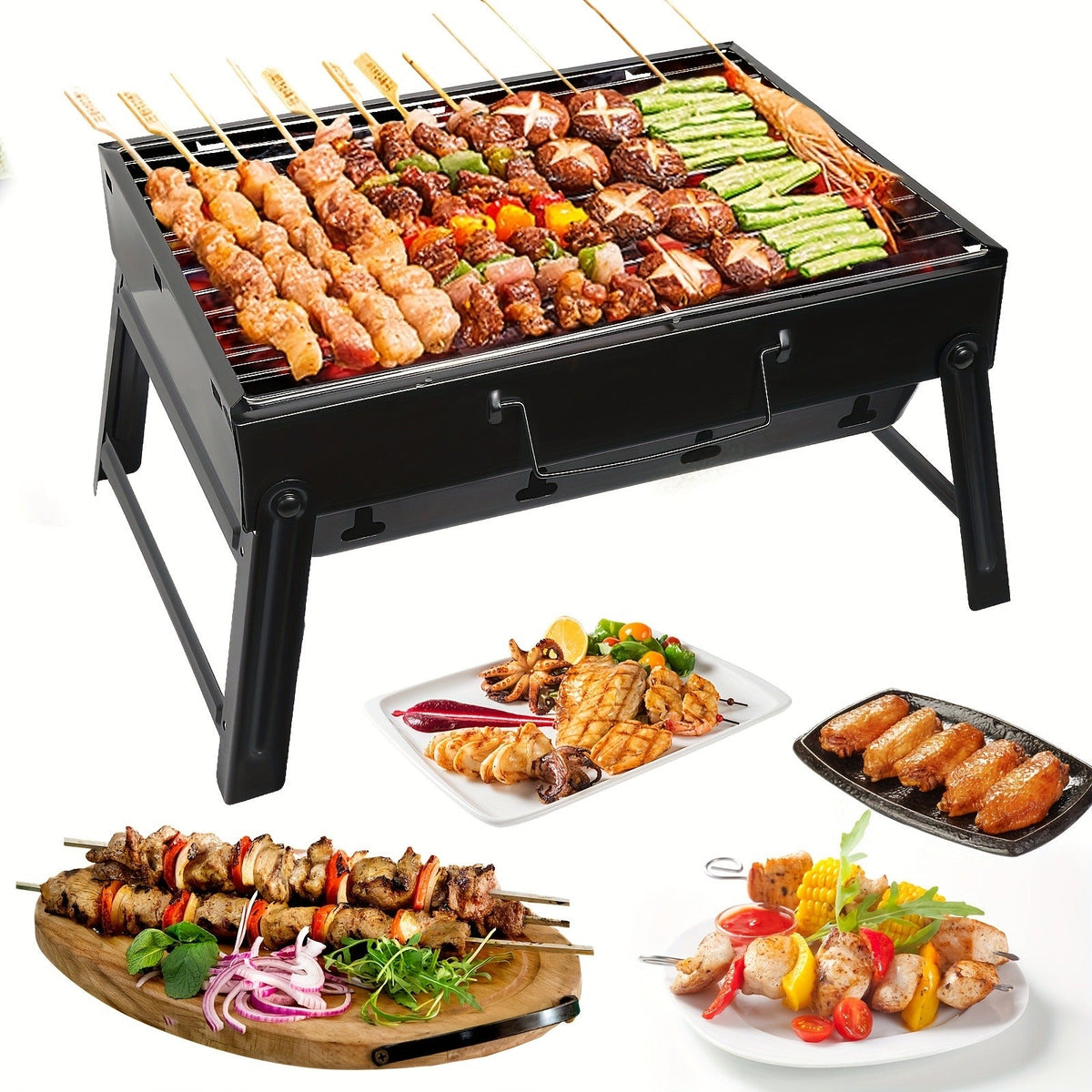 Travel-friendly Folding Charcoal Grill Smokeless BBQ Grill for Camping Picnic Backyard Garden Patio Outdoor Cooking Space-saving Long-lasting Iron Barbecue Grill
