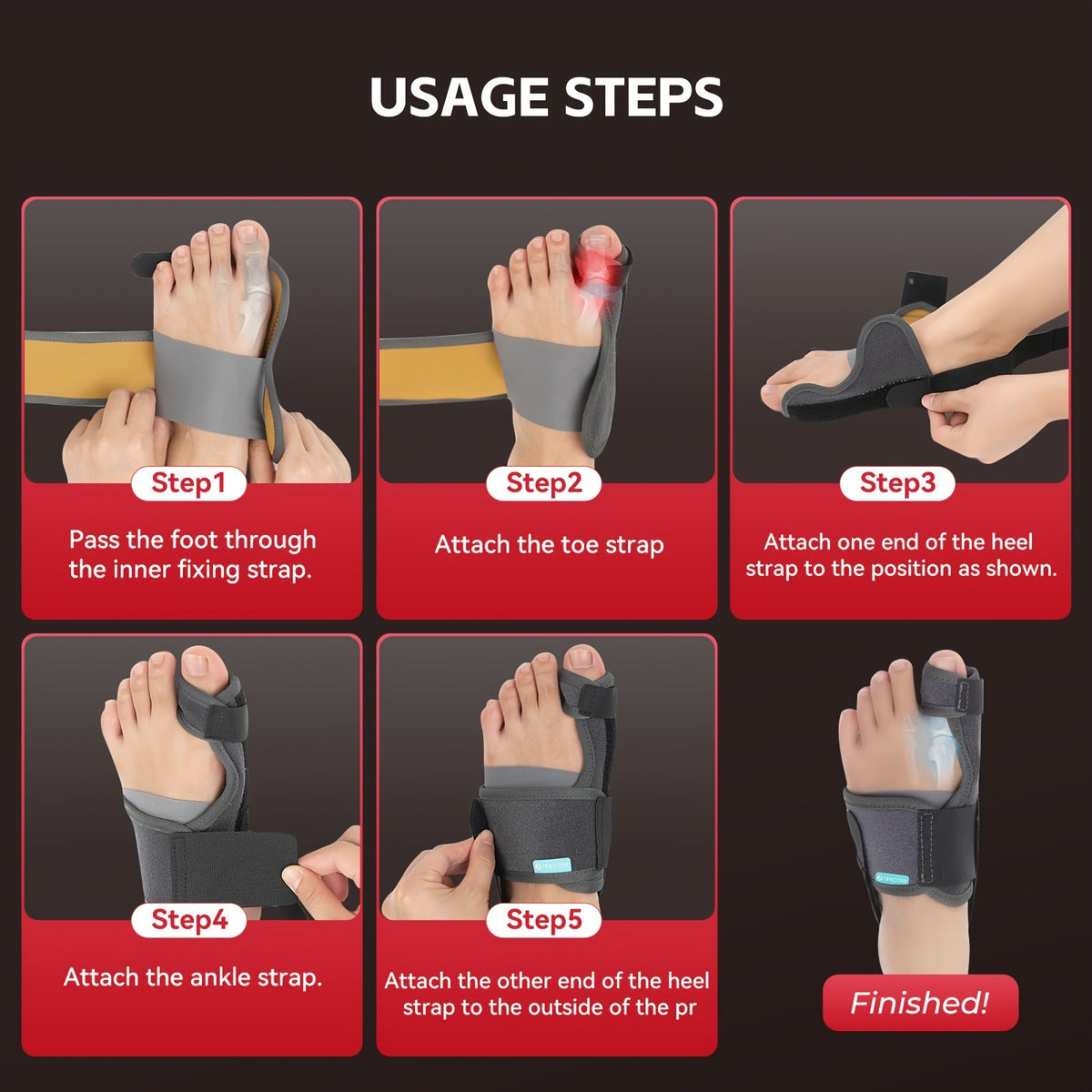 Adjustable Big Toe Splint with 2 Angle Bars & Double Non-Slip Straps, Day Night Hallux Valgus Relief Support Brace, 1 Pair | Toe Separator Bunion Corrector for - product image 5