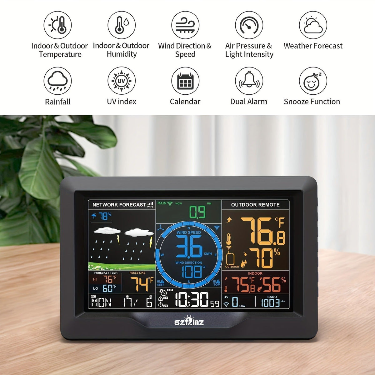 Wireless Indoor & Outdoor with Rain Gauge, Wind Speed, Solar Sensor & Smart App – 7-in-1 WiFi Home Weather Station