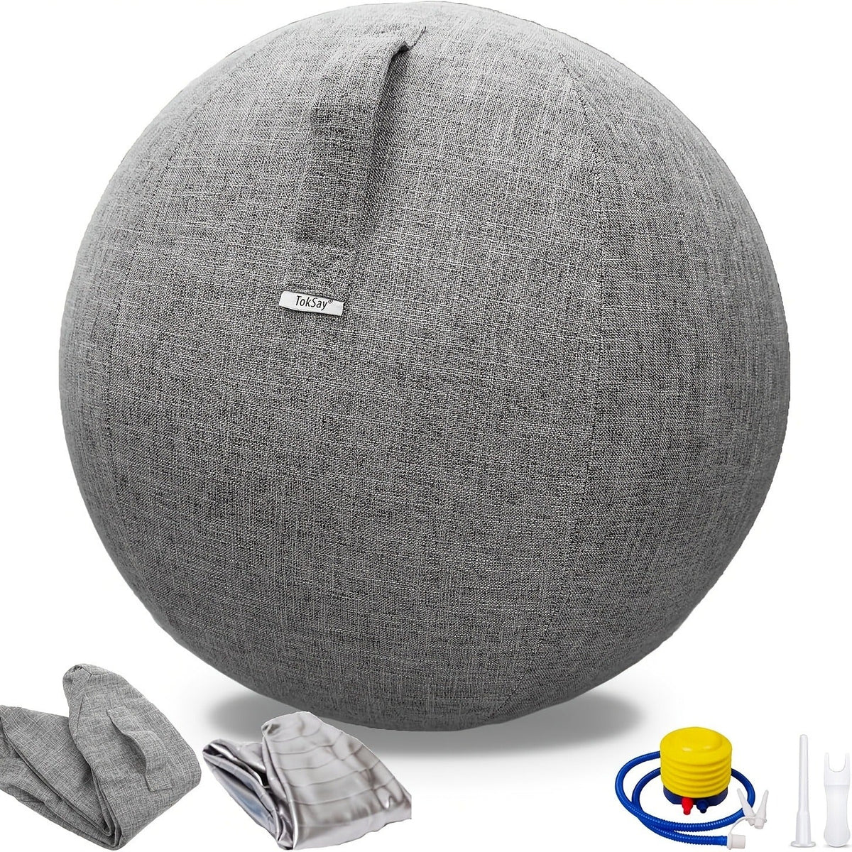 Stability Balance Ball Seat for Home Office Desk, Yoga Pilates Birthing Ball, Relieves Back Pain & Improves Posture, Grey & Black, Anti-Burst Design | Exercise Ball Chair 65cm with Fabric Cover