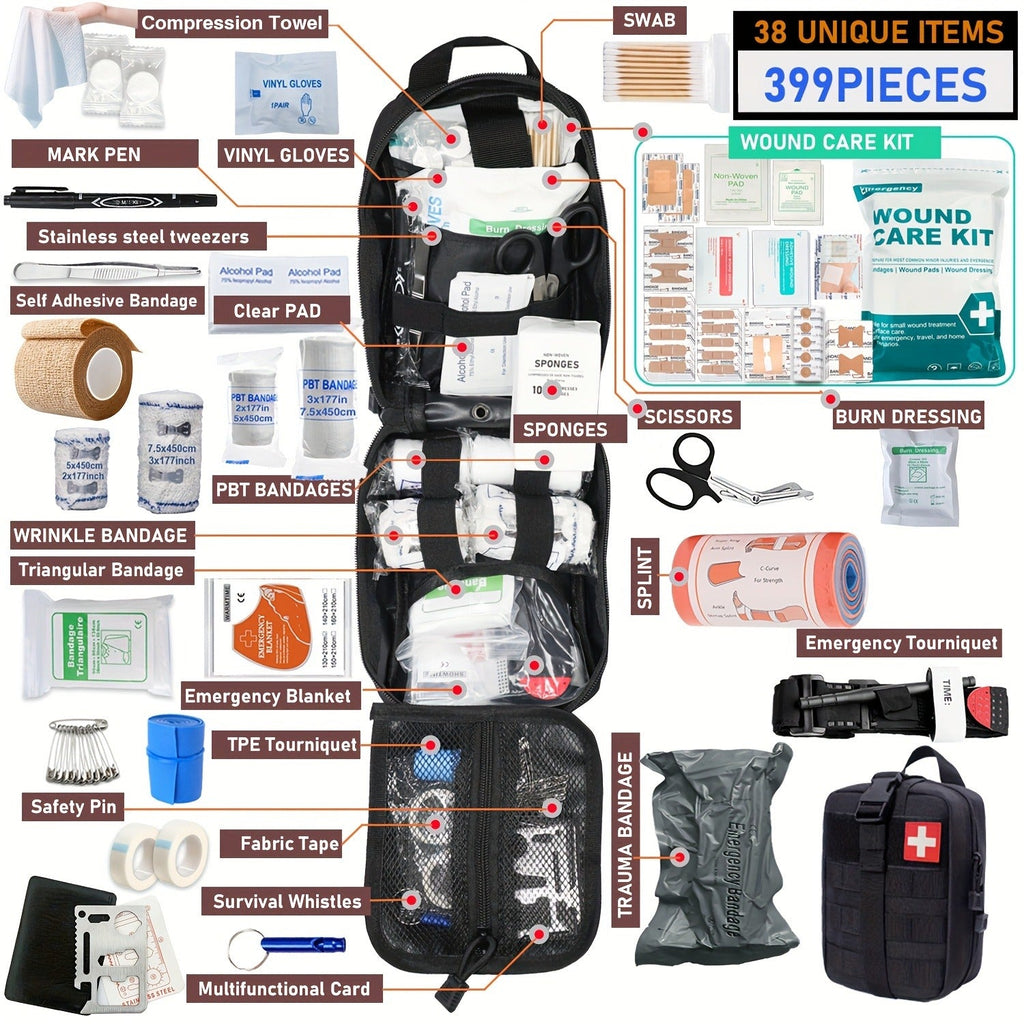 First Aid Kit 399pcs / 99pcs Professional Portable Survival Gear with Splints Scissors Tweezers for Hiking Camping Hunting Car Travel Emergency - product image 7