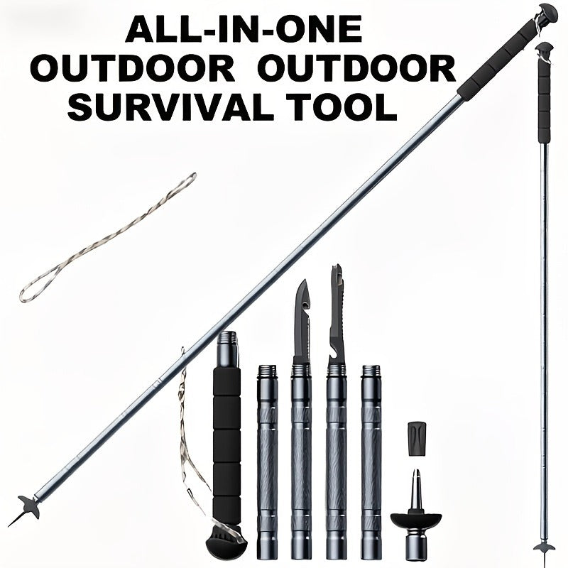 7-in-1 Tactical Hiking Staff | Adjustable Aluminum Alloy Mountaineering Stick with Compass, Fire Starter, Saw, Screwdriver & Pliers | Multi-Tool Walking Pole - product image