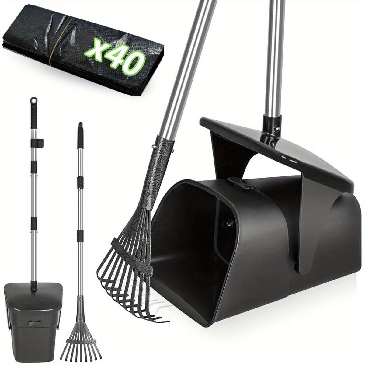 Dog Pooper Scooper with Long Handle & Swivel Bin – Heavy Duty Rake Spade Set, 40 Waste Bags Included, Pet Waste Removal for Yard Grass Gravel - product image 15