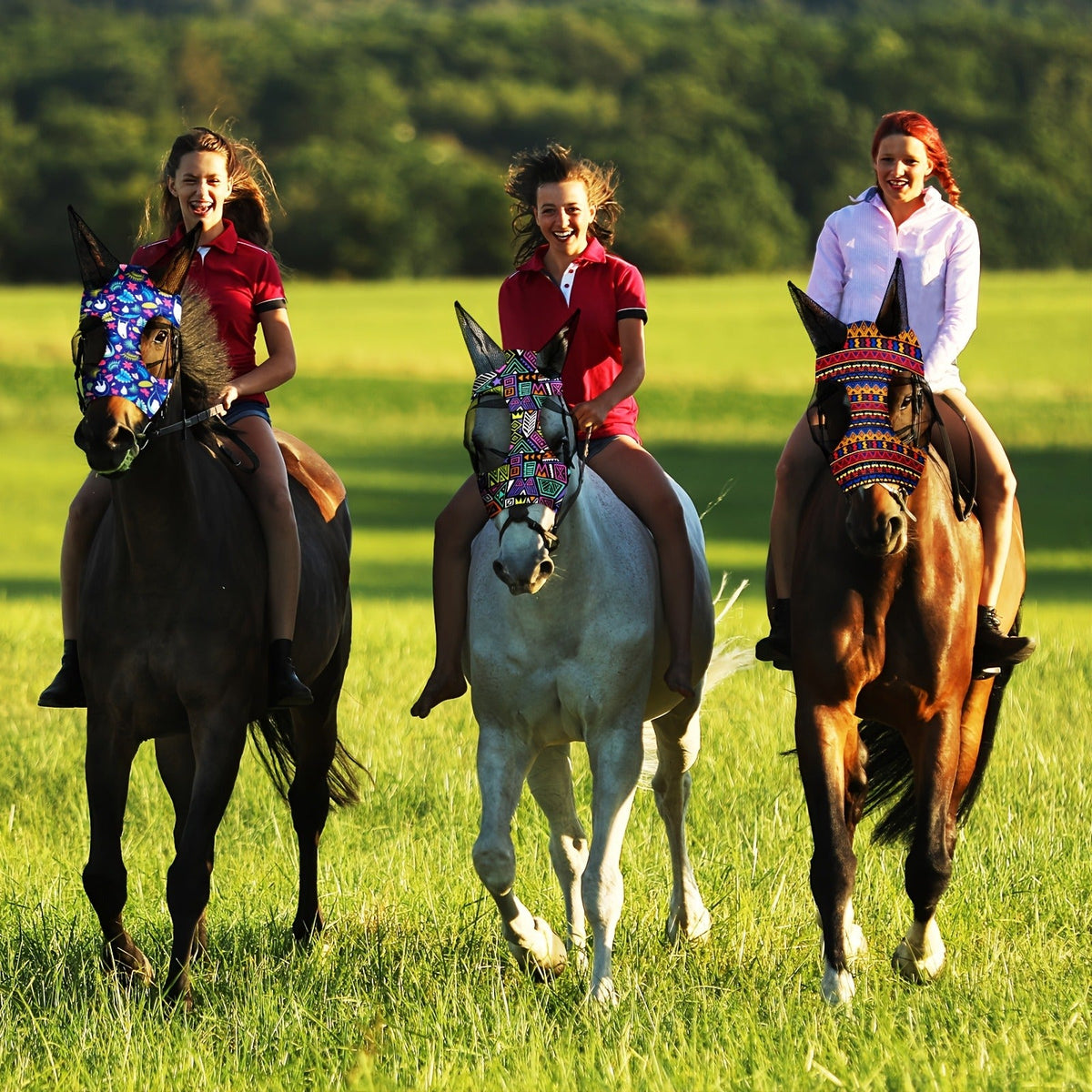 Horse Fly Mask with Ears 6-Pack – Soft Elastic Breathable Face Covering for Horses – Smooth Comfortable Fit, Geometric Pattern, Medium Size, Equine Riding - product image 4