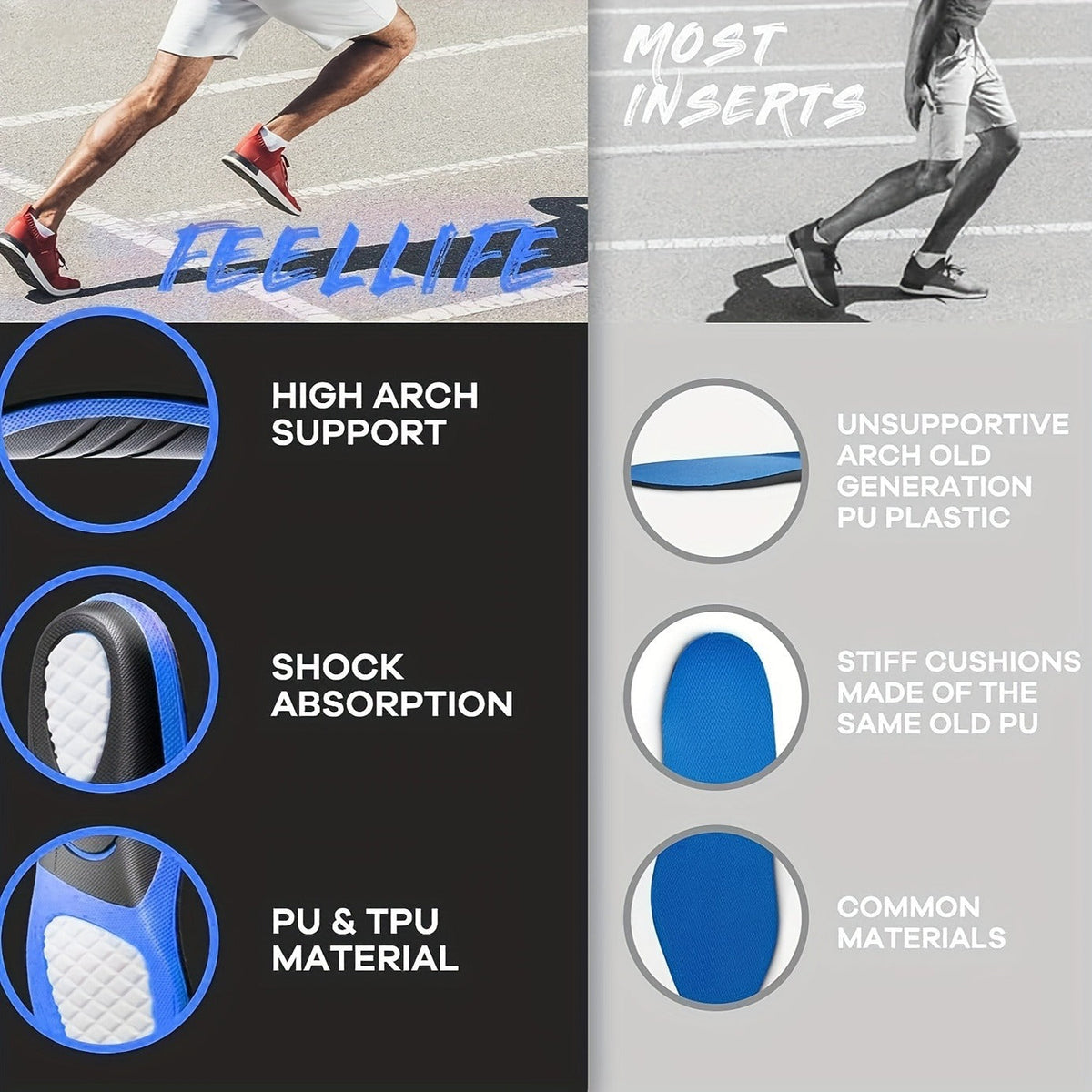 Arch Support Insoles Flat Feet Heavy Duty Shoe Inserts Men Women Work Boots for Everyday Use
