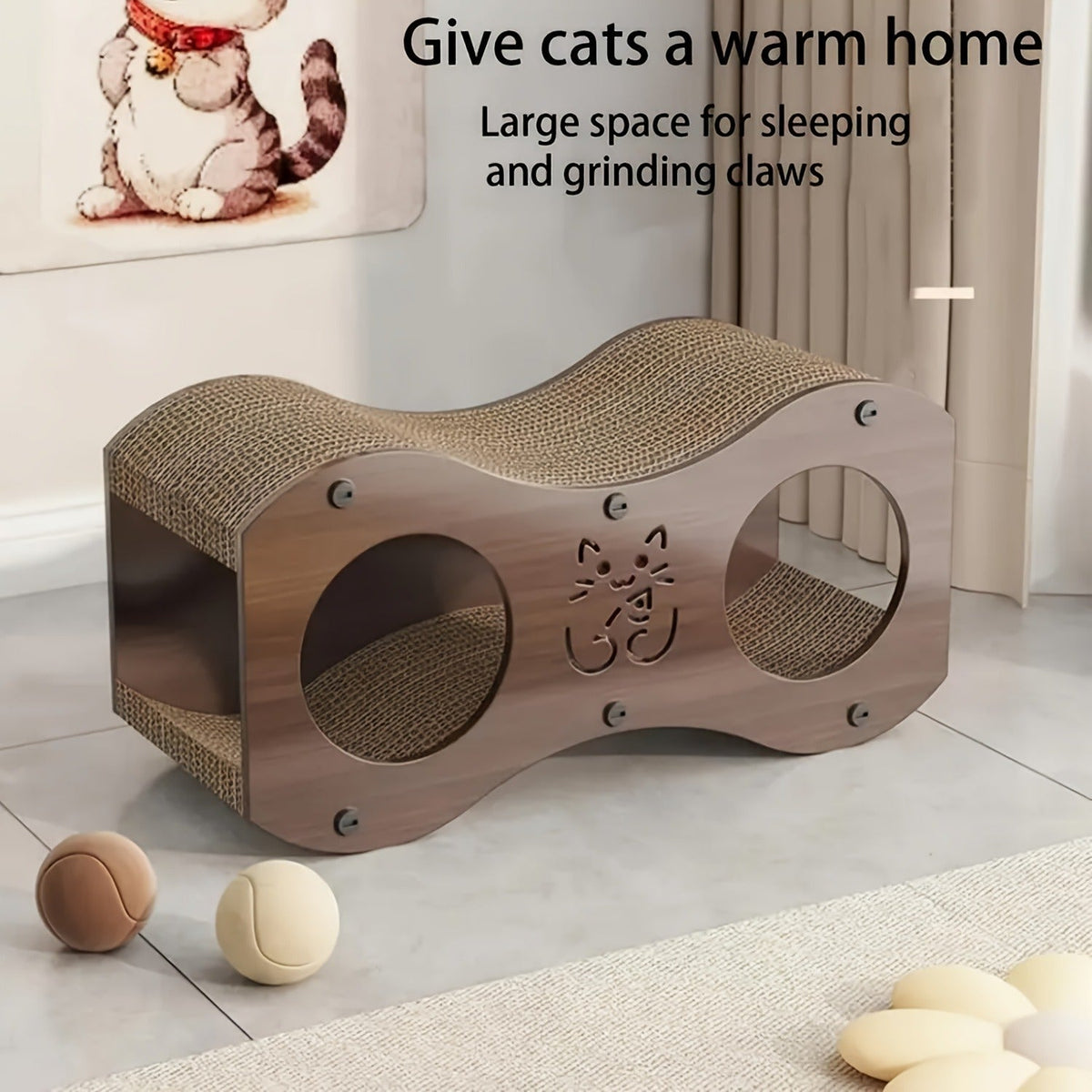 Cat Scratching Post with Integrated Cat Bed – Sturdy Walnut Wood Base, 4-Season Woven Scratch Pad, Indoor Cat Scratcher Lounge for Scratching, Lounging & Play - product image 6