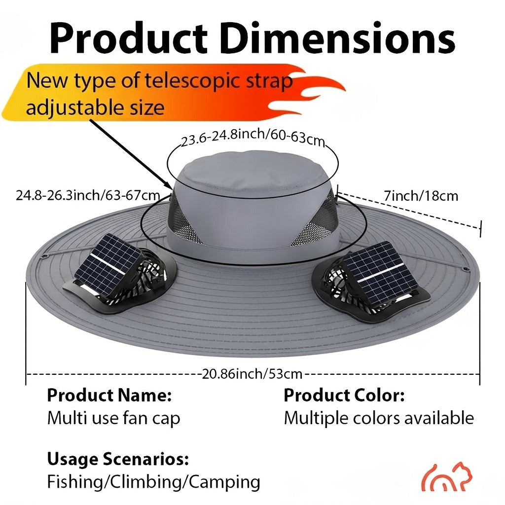 Adjustable Strap, Breathable Mesh Design, High Airflow, Long Battery Life, Ideal for Fishing Hiking Camping Gardening Outdoor Work | Solar Powered Dual Fan Sun - product image 11