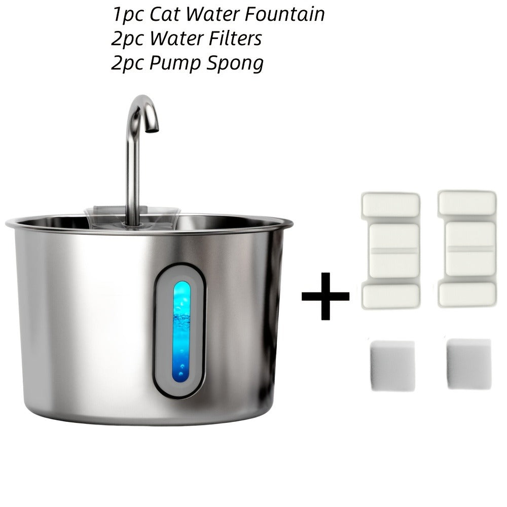 304 Food-Grade Steel, Ultra-Quiet USB Pump, 3-Stage Filtration, Visible Water Level Window, Auto Circulation for Cats & Small Dogs – Stainless Steel Cat Water - product image 4