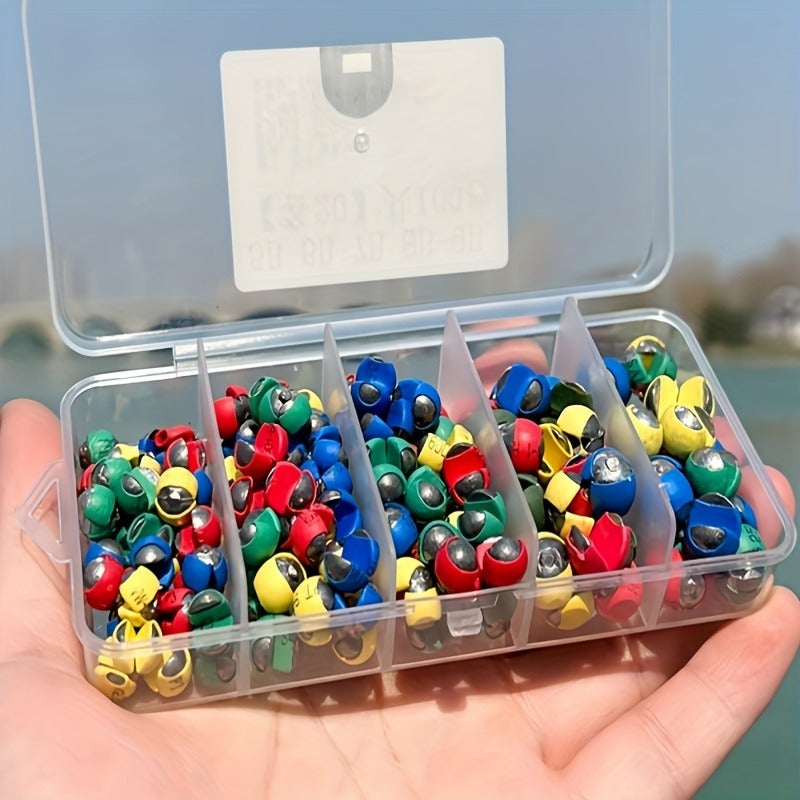 Fishing Sinkers 100pcs Rubber Coated Split Shot | 5 Sizes 1B-5B Detachable Round Mouth Lead Weights, Mixed Colors, Freshwater Saltwater Fishing Tackle - product image
