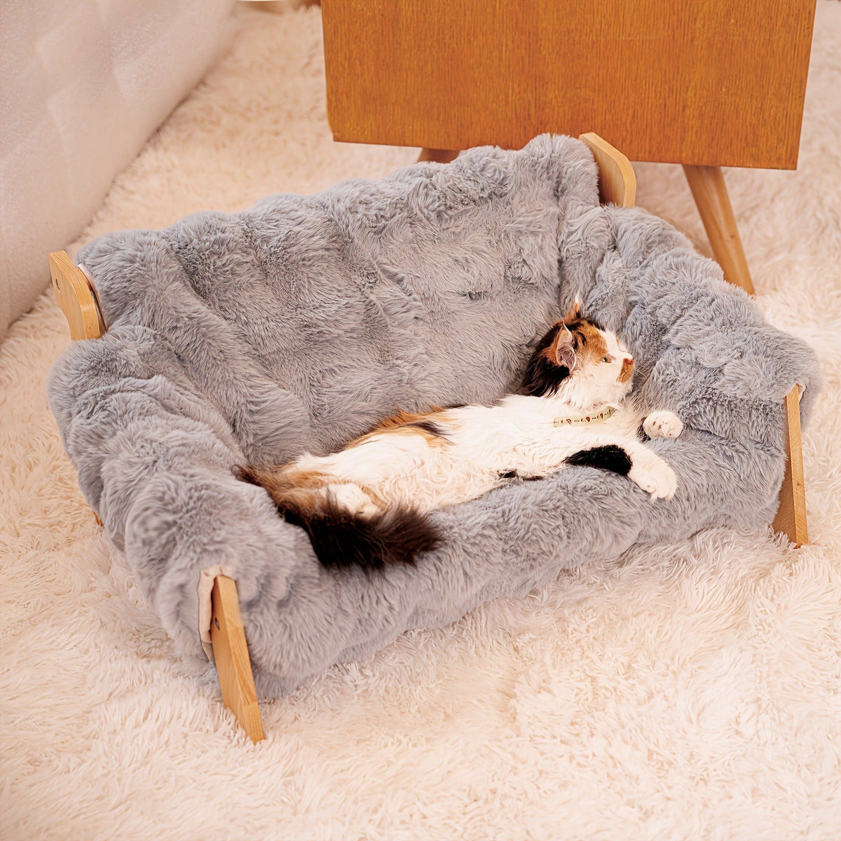 Raised Solid Wood Pet Couch Bed Elevated Modern Cat & Dog Sofa Chair 27x18x12 Inch | Thick Wide Wood Frame Space-Saving Cozy Pet Furniture for Cats & Small - product image 8
