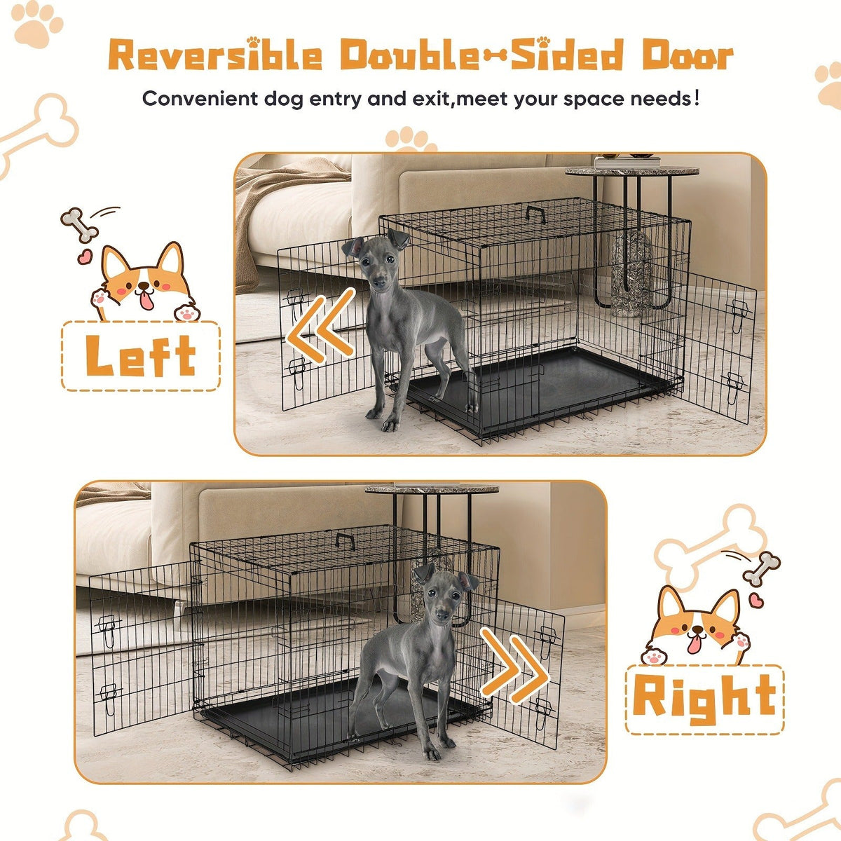Folding Metal Wire Dog Cage with Leak-Proof Tray, Indoor Outdoor Travel Pet Kennel for Small Medium Large Dogs, 5 Sizes | Dog Crate with Divider Panel & Double - product image 10