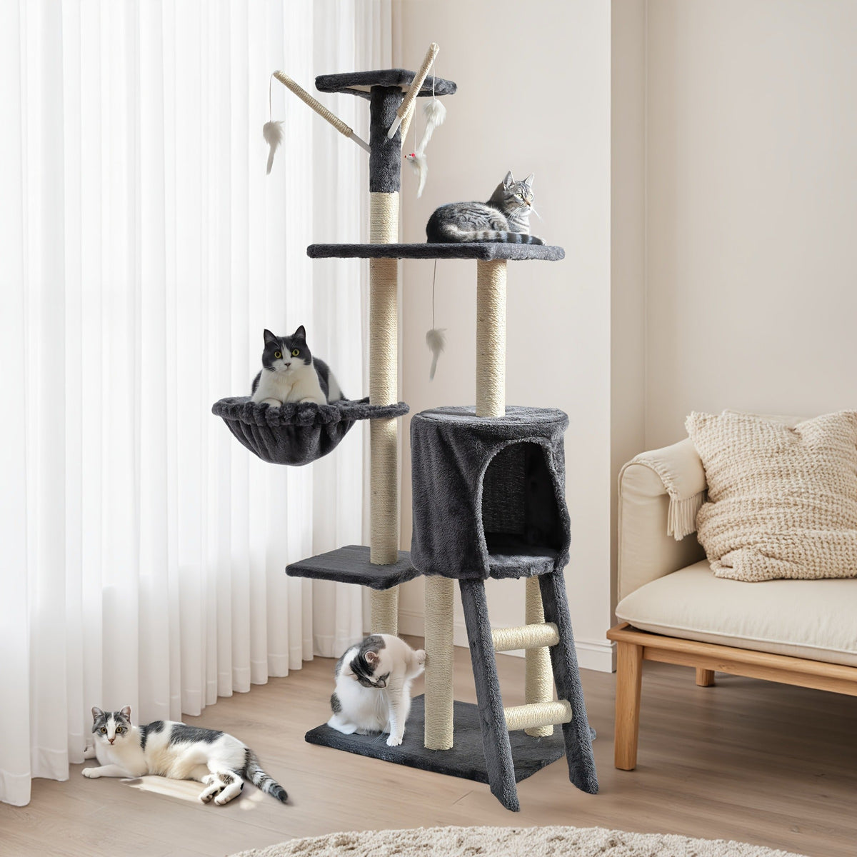 Cat Tree Tower Multi-Level with Cat Bed, Condo & Sisal Scratching Post – 3 or 4 Tier Indoor Cat Tree for Large Cats, Kitten & Senior Cats, Sleek Cat Furniture - product image 13