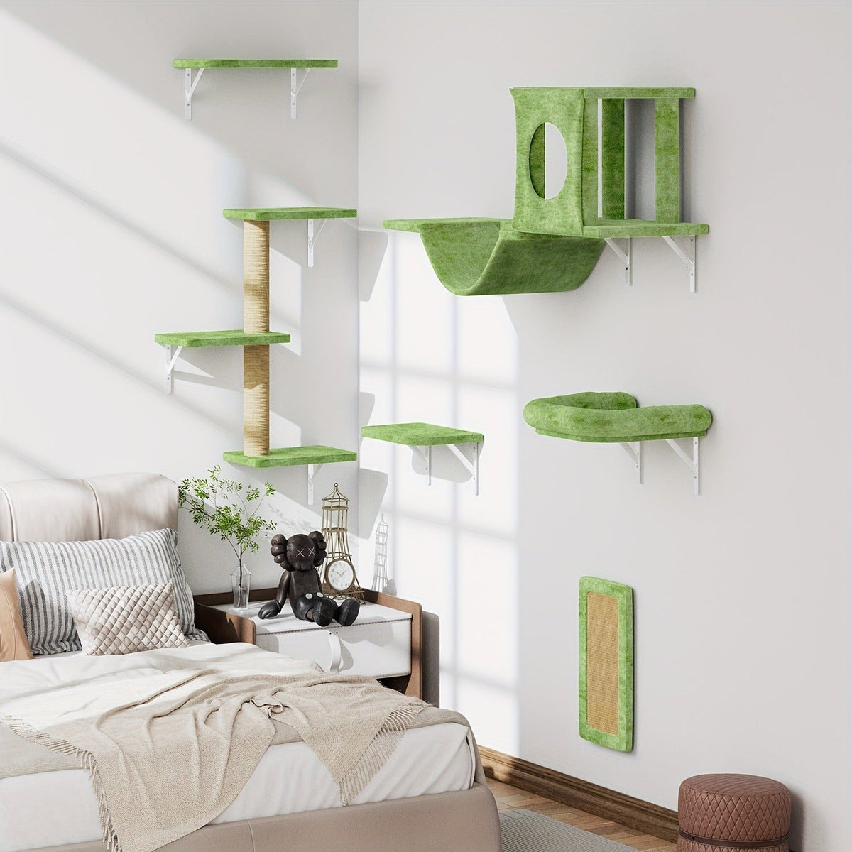 7-Piece Deluxe Wall Mounted Cat Furniture with Condo, Scratching Post, Bridge, Ladder & Tunnel for All Cat Sizes – Cat Wall Shelf Climbing Set - product image 13
