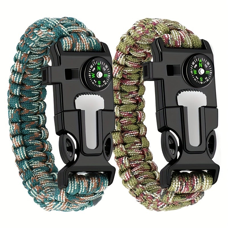 Paracord Survival Bracelet 2-Pack | 5-in-1 Tactical Emergency Bracelet with Fire Starter, Compass, Loud Whistle & Scraper, Outdoor Gear for Hiking, Camping - product image