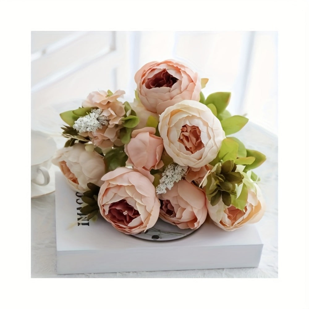 Faux Peonies Hydrangeas Artificial Flowers Vintage Silk Bouquet - Pink Green Mix Floral Centerpiece for Bridal Wedding Home Table Decor Rustic Farmhouse Arrangement - product image 10