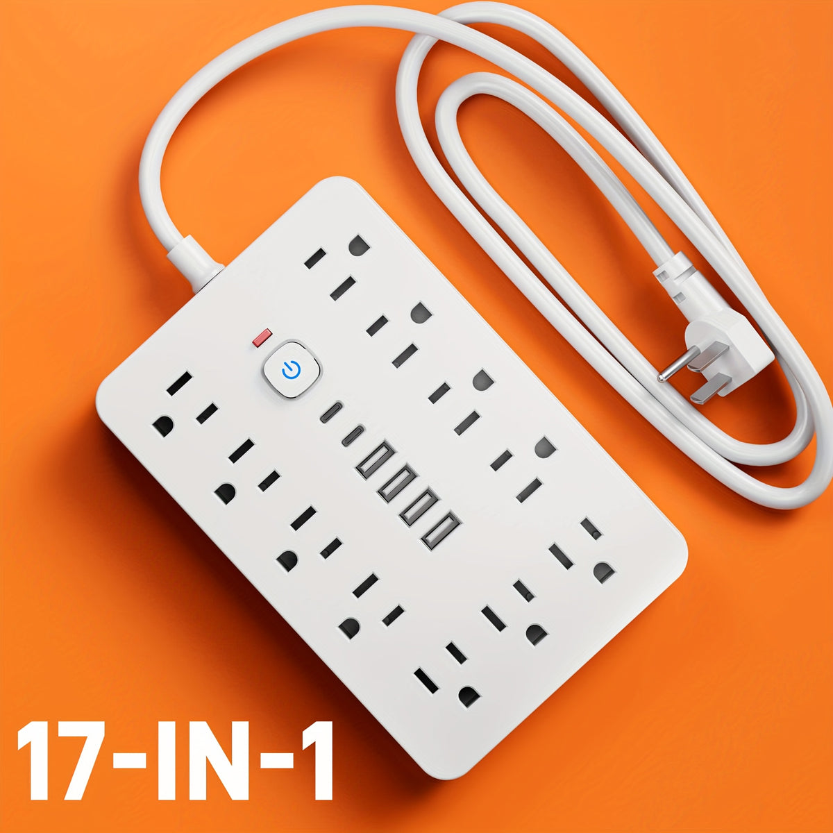 [Surge Protector Power Strip] 17-In-1 Surge Protector Power Strip with USB Port - Compact Wall Mount Charging Station with 11 AC Outlets, 4 USB-A Ports, 2 Type-C, 5FT/10FT Extension Cord for Home