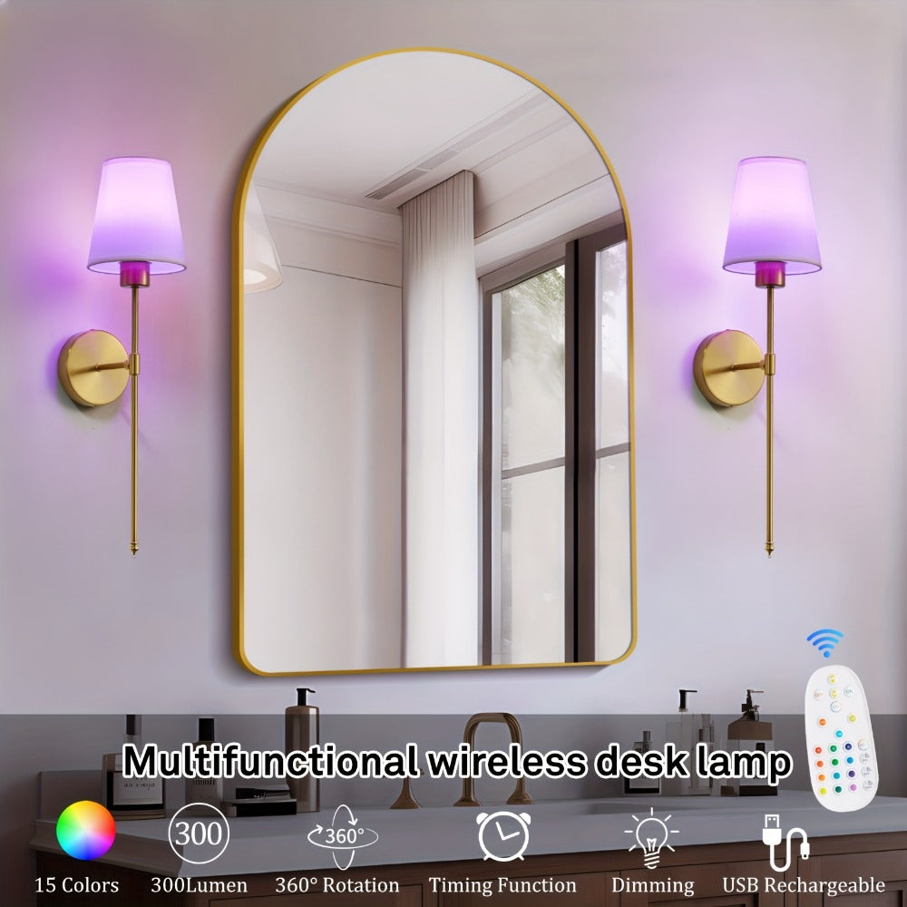 Rechargeable Wall Sconce 2-Pack RGB – 15-Color Dimmable LED Wall Light with Remote Control, 5200mAh Battery, No Wiring for Bedroom, Living Room, Kitchen & Corridor (Gold / Black) - product image 4