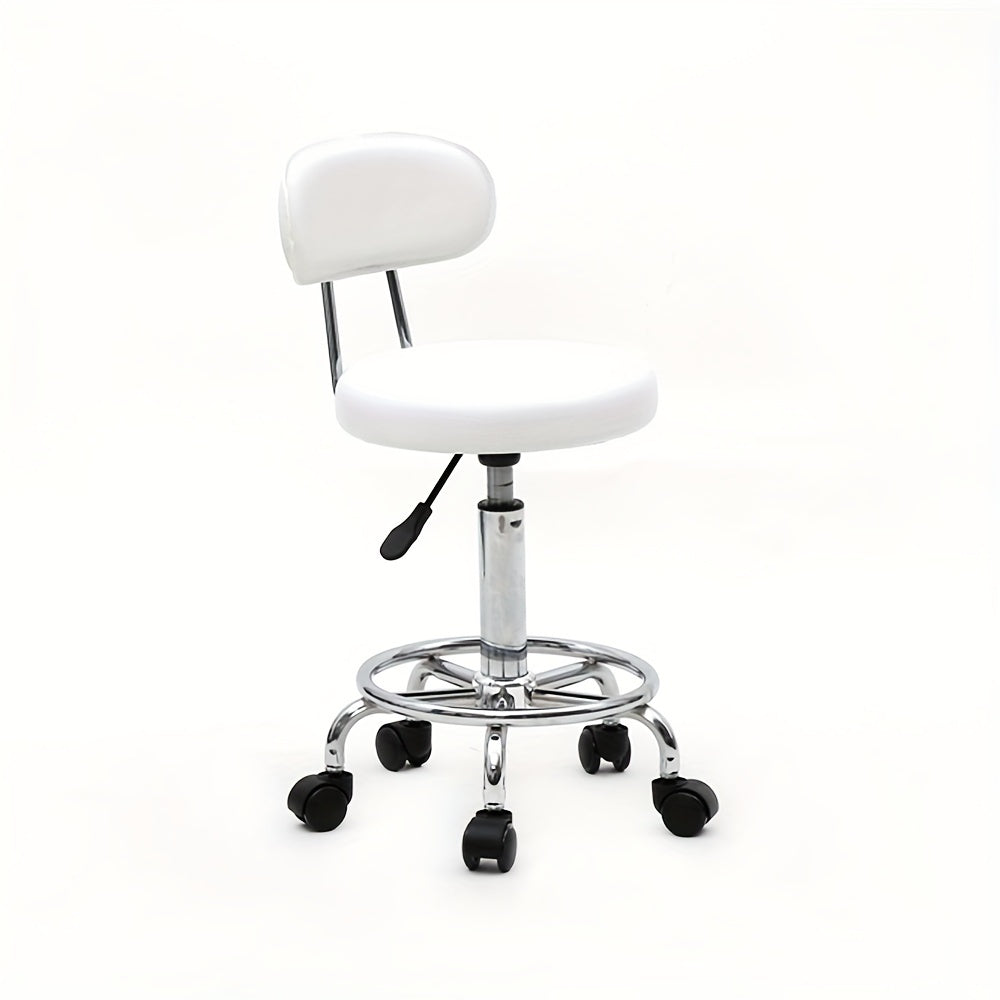 PU Leather Salon Stool with Back & 360° Swivel – Adjustable Height 18.9"-22.8" Round Cushion Chrome Base White Salon Chair for Nail Tech, Esthetician & Beauty Studio - product image 11
