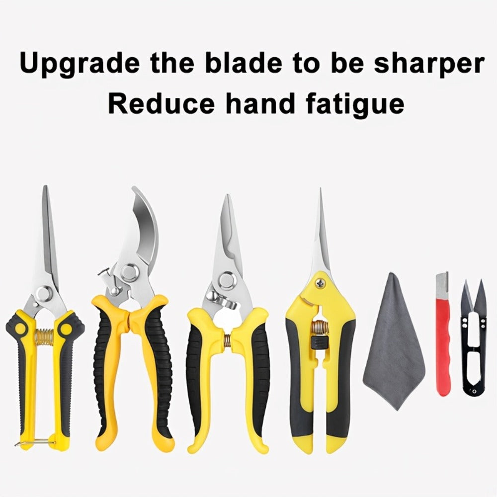 Gardening Pruning Tool Set 8 Piece Stainless Steel | Pruning Shears Scissors Pliers Ergonomic Handle with Wiping Cloth | Lawn Tree Garden Care Kit Orange Yellow Green - product image 13