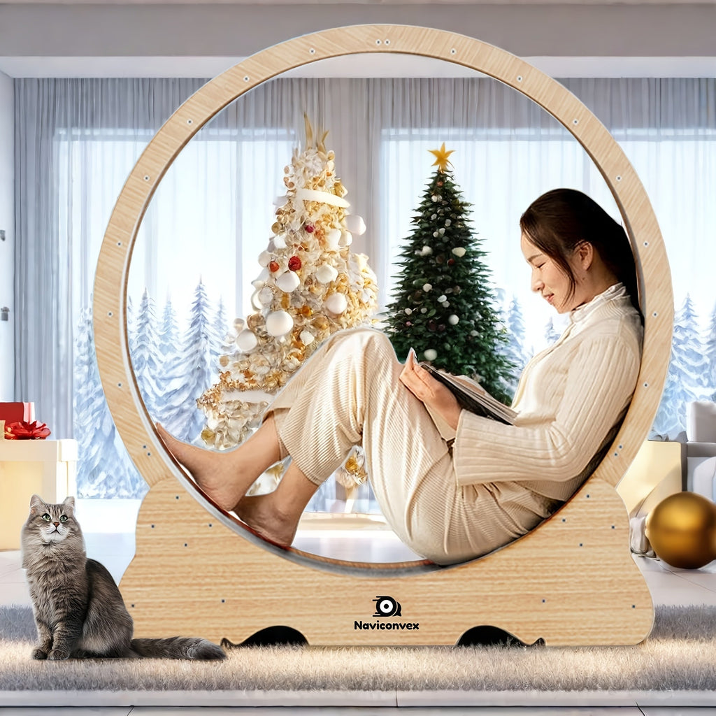 Cat Exercise Wheel 45-Inch XL Silent Running Wheel | Large Wooden Indoor Cat Treadmill with Carpeted Runway for Active Cats, Cat Fitness Wheel Gift for Cat - product image
