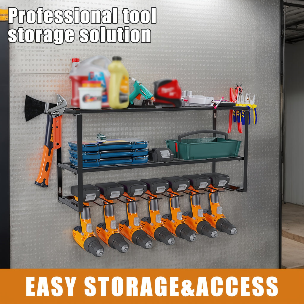 Power Tools Storage Rack, Wall Mount-150 Lb. (68 Kg) Load Bearing 3-story Storage Rack With 7 Bit Holders For Drilling Cordless Tools, Heavy-duty Iron Garage - product image 7