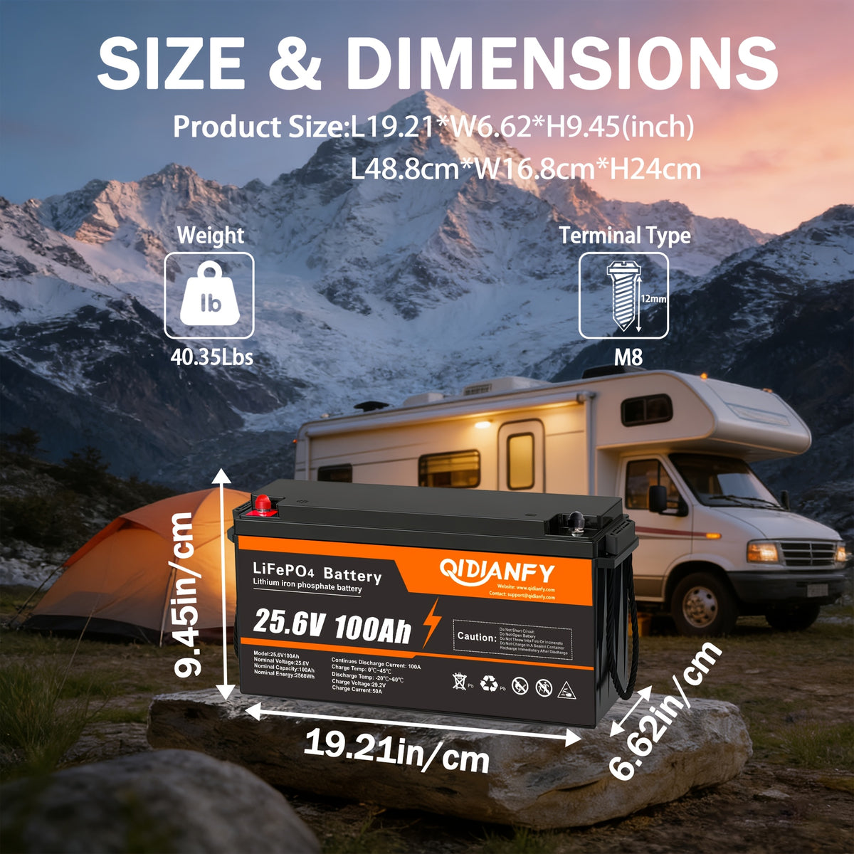 1/2pcs 25.6V 100Ah Lifepo4 Battery, 10000+ Deep Cycle Rechargeable Lithium Battery, Built-In 100A BMS, Long Service Life, High Power, Very Suitable for RV, Boat, Solar Energy, Fishing Engine, Camping, And Home