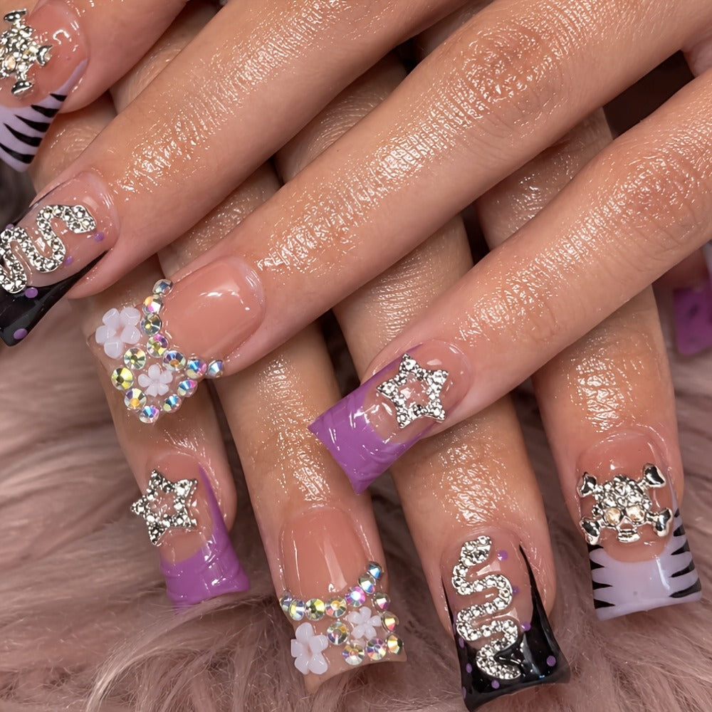 Leopard Skull Press On Nails Short Duckbill 10pcs – Handmade Rhinestone Zebra Bowknot Snake Acrylic Nail Kit with Tools | Edgy Party Daily Wear Nail Art for Women S M L 2026 Trends - product image 2