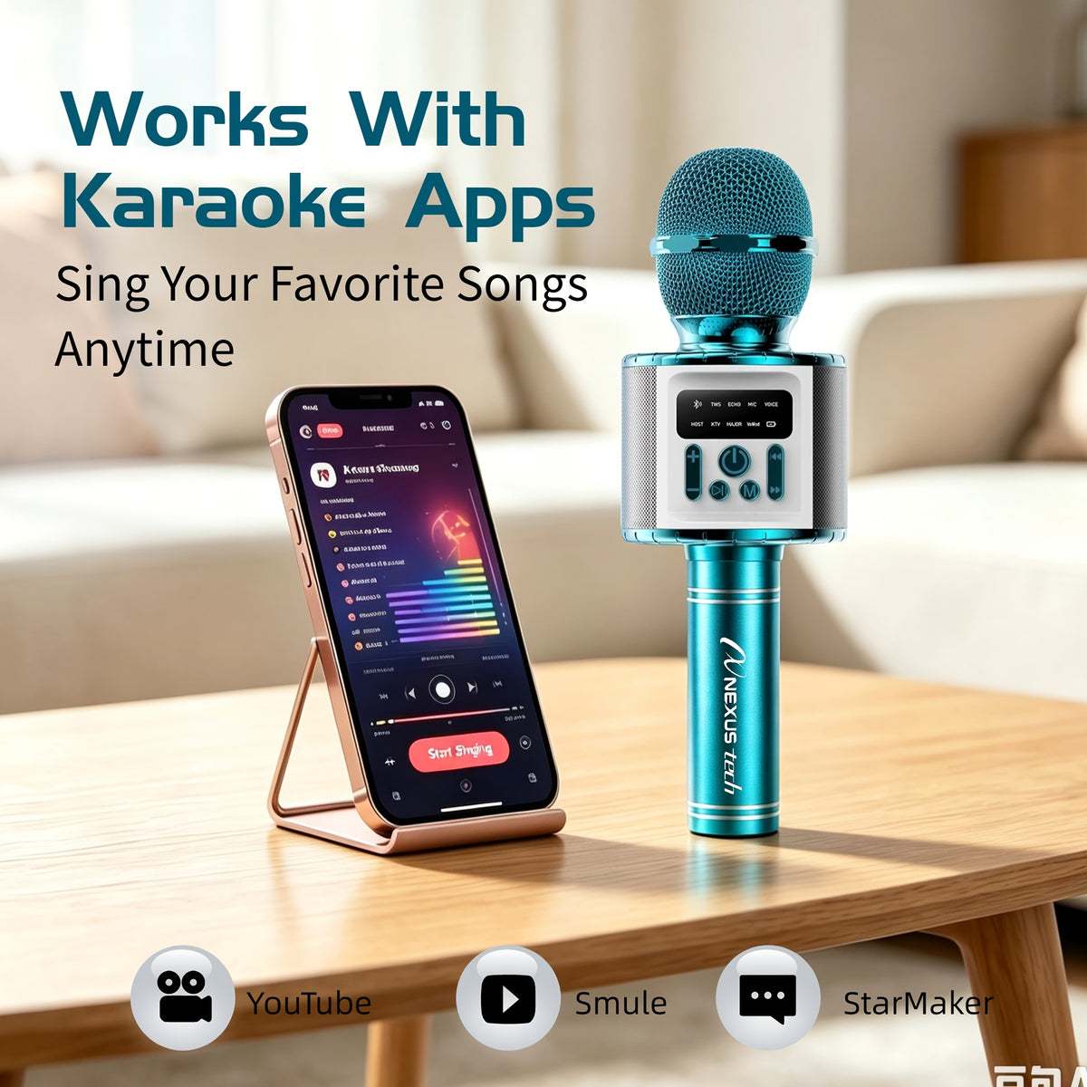 Wireless Karaoke Microphone Speaker with LED Lights and Fun Voice Changer - Portable Singing Mic, Perfect for Holiday Parties, Christmas Family Gatherings, New - product image 16