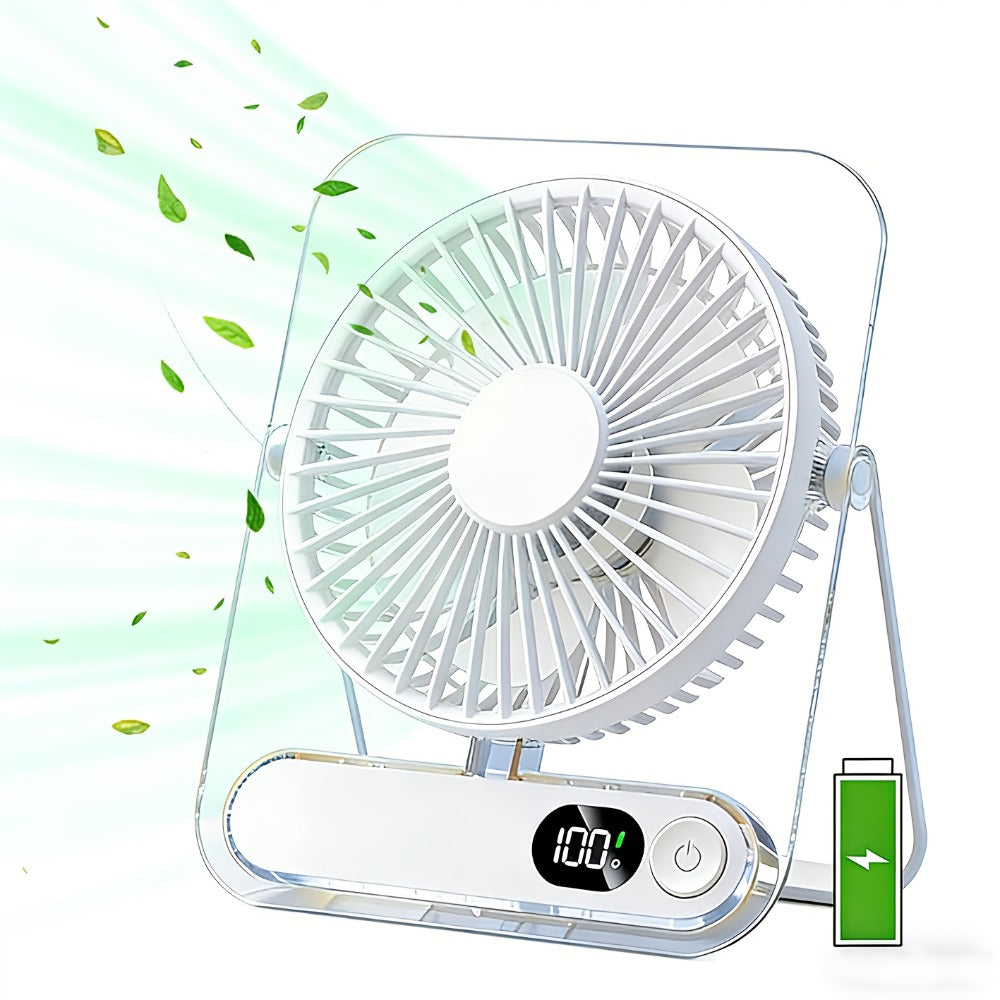 Desk Fan Portable USB Rechargeable 3000mAh Battery 5-Speed Adjustable 180 Degree Foldable Ultra Quiet Digital Display Acrylic for Home Office Travel Lightweight Cooling Fan - product image 2