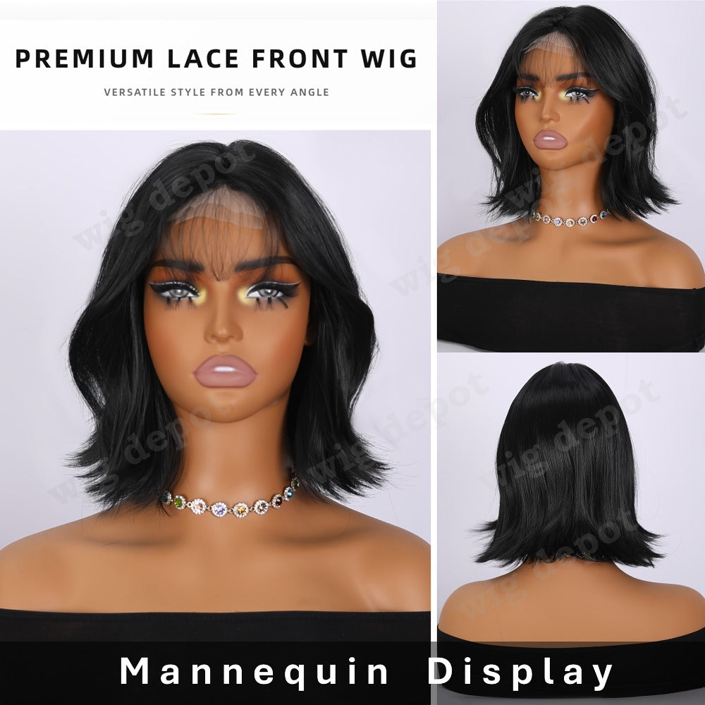 U Part Lace Front Bob Wig 4x1 Glueless Rose Net Cap Middle Part Natural Hairline Synthetic Wig for Women 14 Inch Brown Highlights Milky White Black Pink - product image 23
