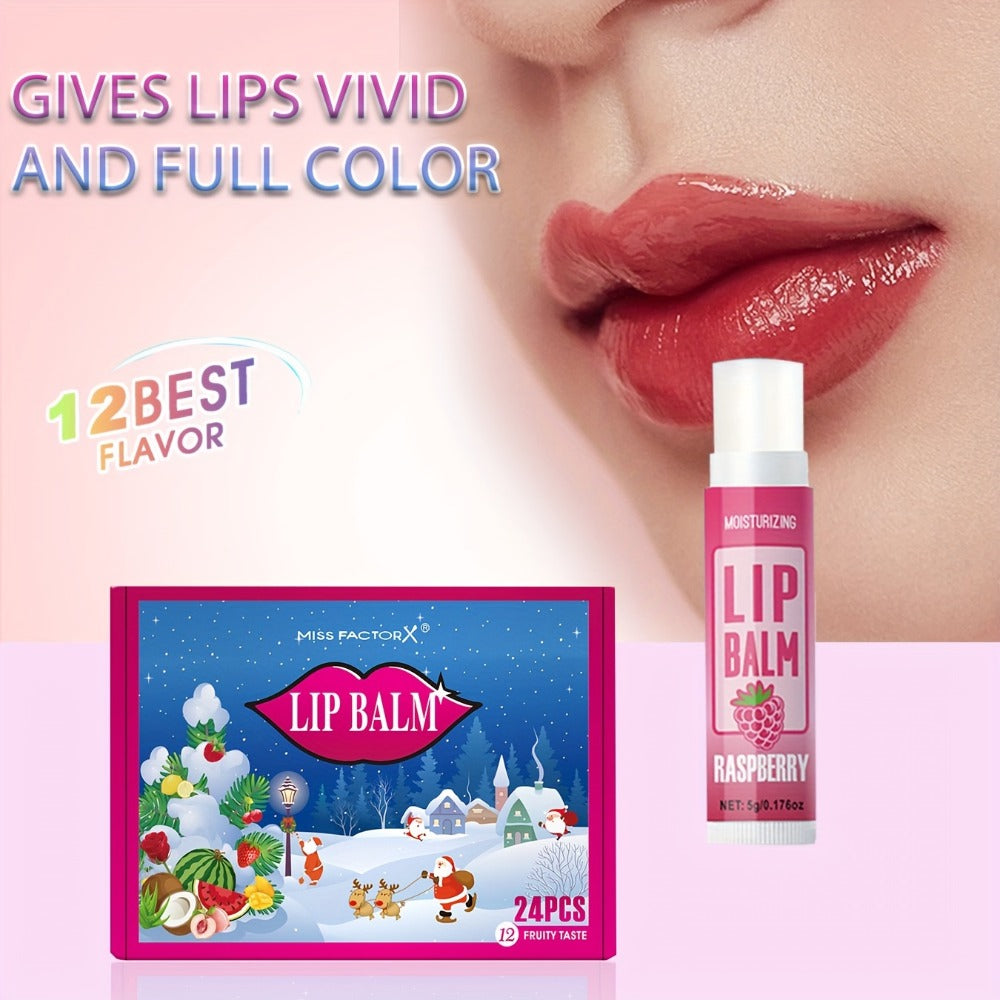 Lip Balm Set 24 Pcs Christmas Gift Box — Plant Fragrance Long-Lasting Moisturizing & Brightening Lip Color for Men & Women, Holiday Stocking Stuffer & New Year Party Favor Gift - product image 4
