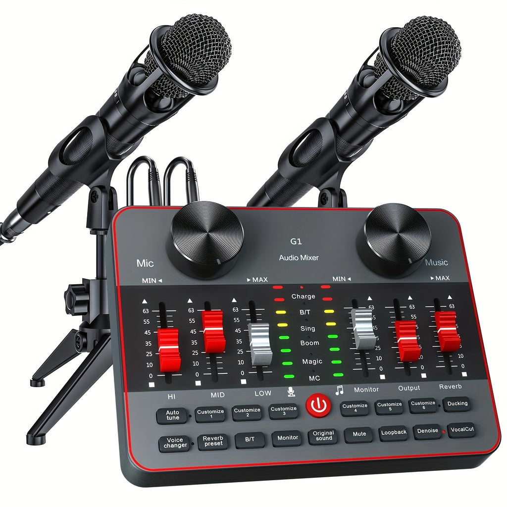 Podcast Equipment Bundle, All-in-One Audio Interface DJ Mixer with 2 Condenser Microphones, Recording Studio Kit Live Sound Card for Singing Broadcast, Live - product image 3