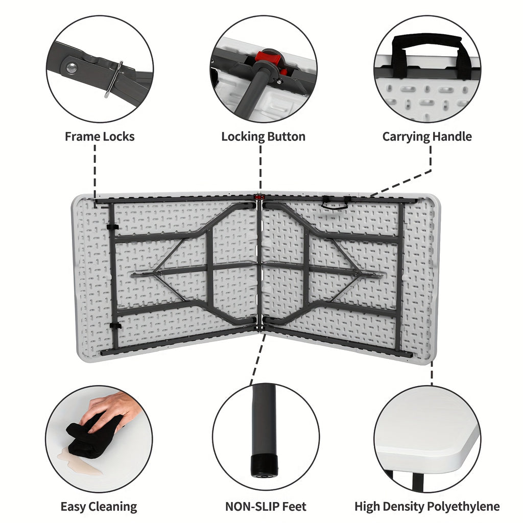 4ft/6ft Plastic Folding Table, Portable Dining Table Indoor Outdoor with Carrying Handle, Locks, Picnic Table -White - product image 16