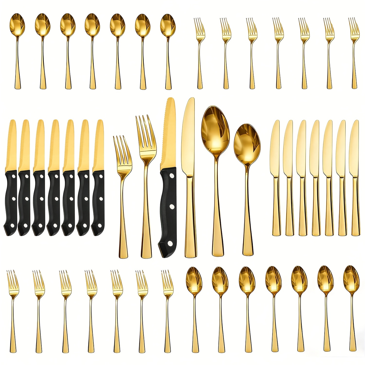 Stainless Steel Flatware Set 24/48 Piece with Steak Knives | Mirror Polished Silverware Set for 4/8 | Gifts & Outdoor Dining | Dishwasher Safe Cutlery Utensil Set with Forks Spoons Knives | Perfect for Weddings