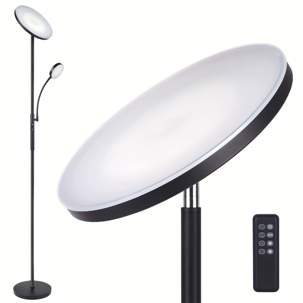 LED Floor Lamp with Reading Light – 27W 2300LM Dimmable Torchiere Standing Lamp, 4 Color Temperatures, Remote & Touch Control, Metal Base for Living Room Bedroom Home Office (Black - product image 18