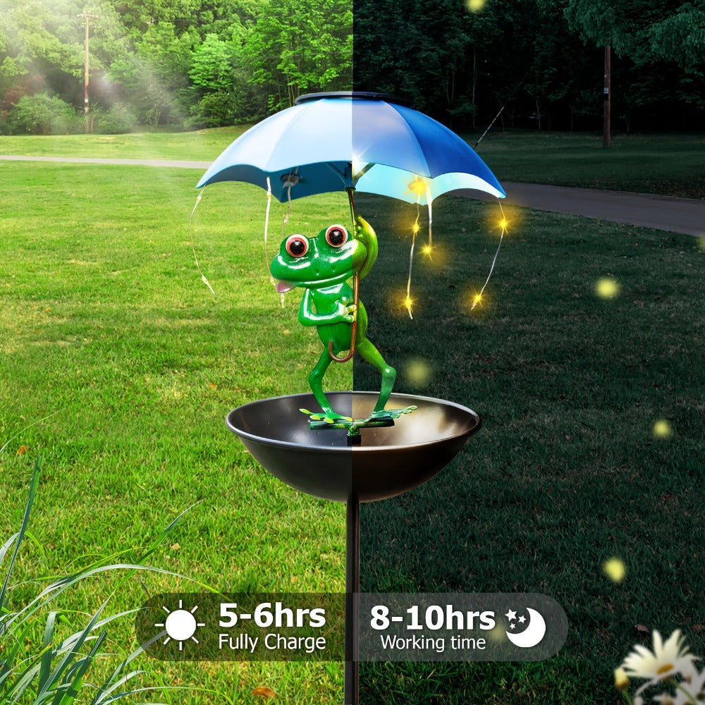 Solar Garden Decor Frog with Umbrella LED Light – Iron Frog Outdoor Statue with Solar Powered LED | Bird Feeder Garden Ornament for Patio, Lawn, Pathway & Deck | Unique Valentine G - product image 4