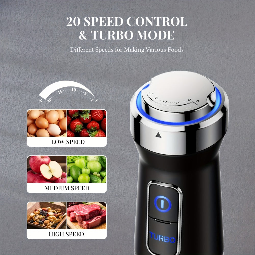 Immersion Blender Handheld 6-in-1 & 7-in-1 1000W 20-Speed Turbo – Titanium Blades BPA-Free with Dough Hooks Egg Beater Whisk Beaker & Chopper | Scratch-Resistant Hand Blender Kitch - product image 10