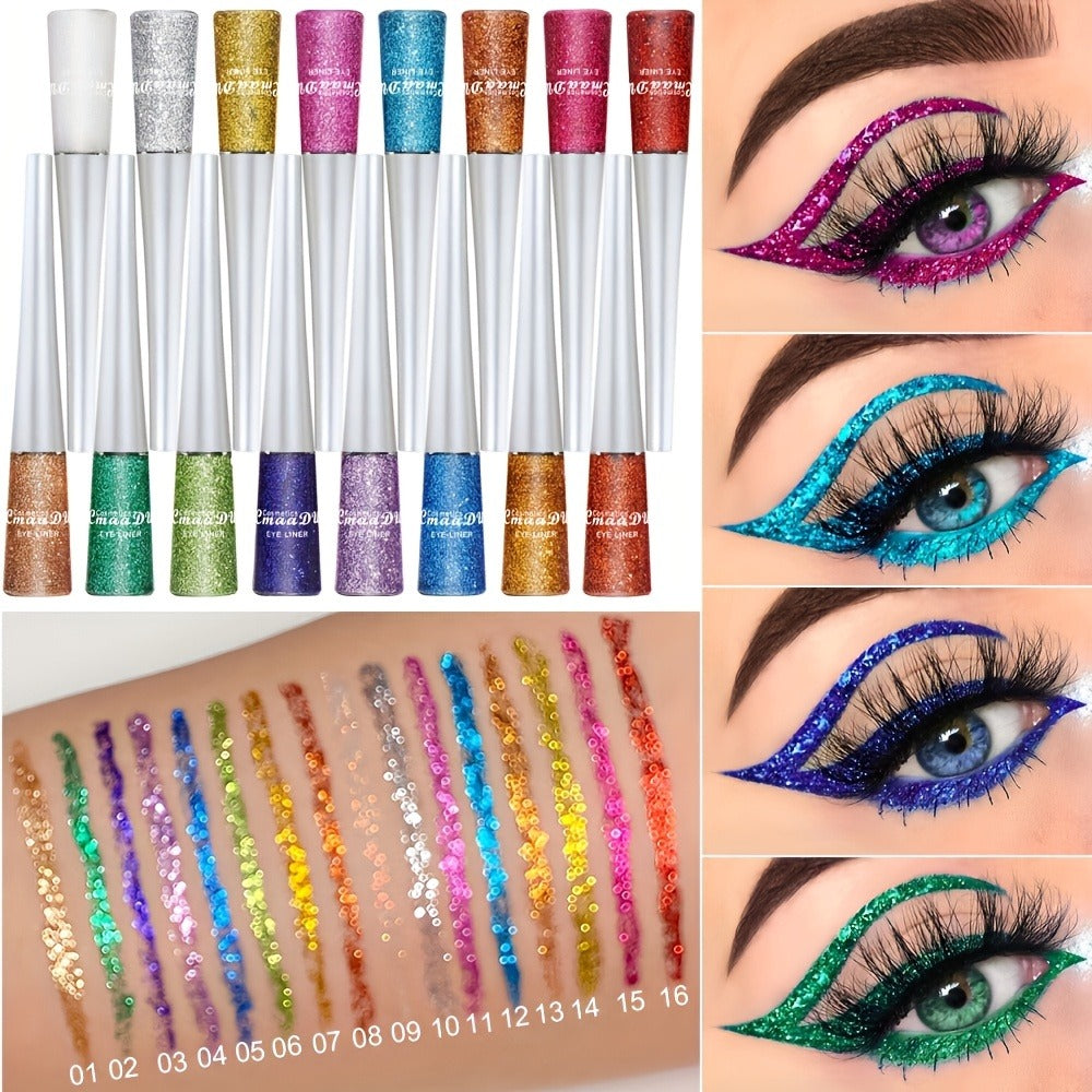 Glitter Liquid Eyeliner Set 16 Colors Waterproof Shimmer Metallic Eye Liner Pen Kit – Long-Lasting Smudge-Proof Sparkle Eye Makeup for Party Stage Festival Cosplay Holiday Glam - product image