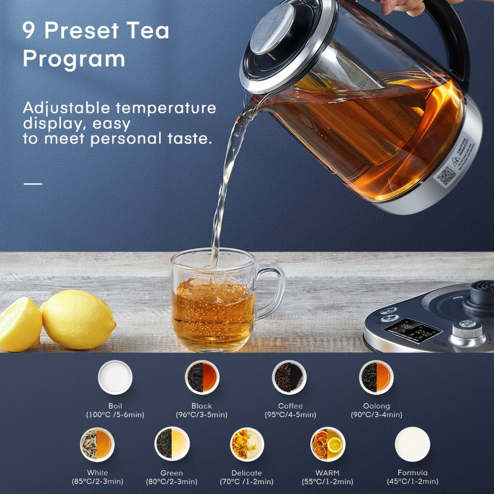 Electric Tea Kettle with 9 Temperature Control Presets – 1.7L Borosilicate Glass Kettle, 1200W, Removable Infuser, 2-Hour Keep Warm, Stainless Steel Hot Water & Tea Pot for Home &  - product image 8