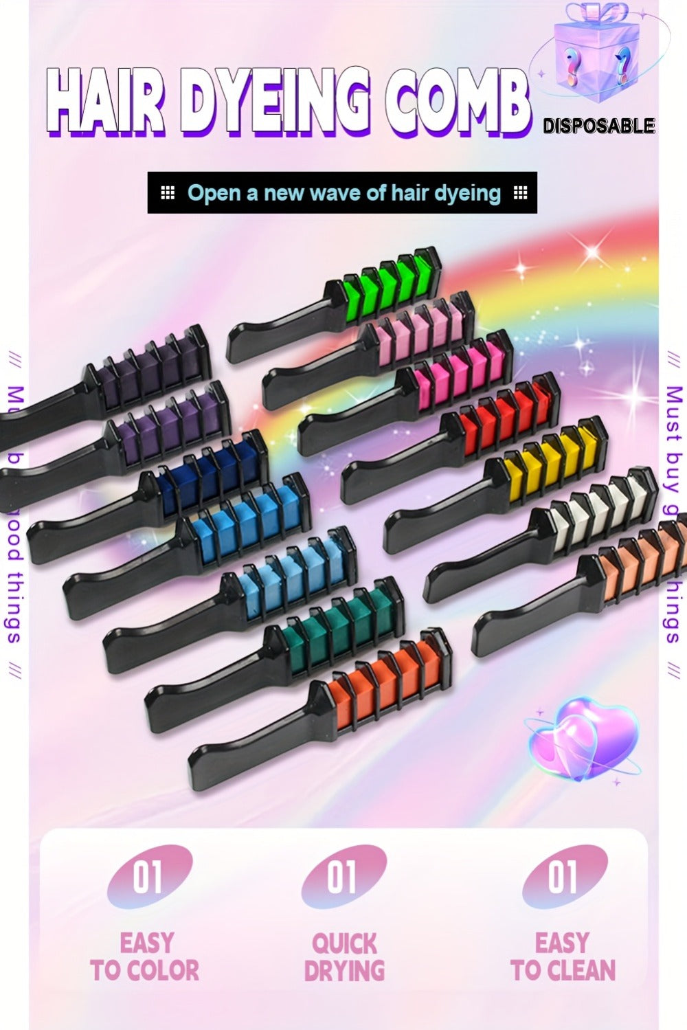 Temporary Hair Chalk Comb Set 14 Colors — Washable Hair Color Sticks with Plant-Based Squalane & Glycerin, Vibrant Streaks for Parties, Halloween, Festivals & Cosplay, Safe for All - product image 12