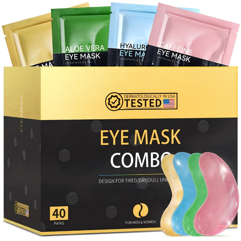Collagen Eye Mask Patches 40 Pairs – Caffeine & Aloe Vera Under Eye Patches 4 Types Eye SPA Multi-Color Depuff Dark Circle Moisturizing Daily Eye Care Gift Set for Women - product image 13