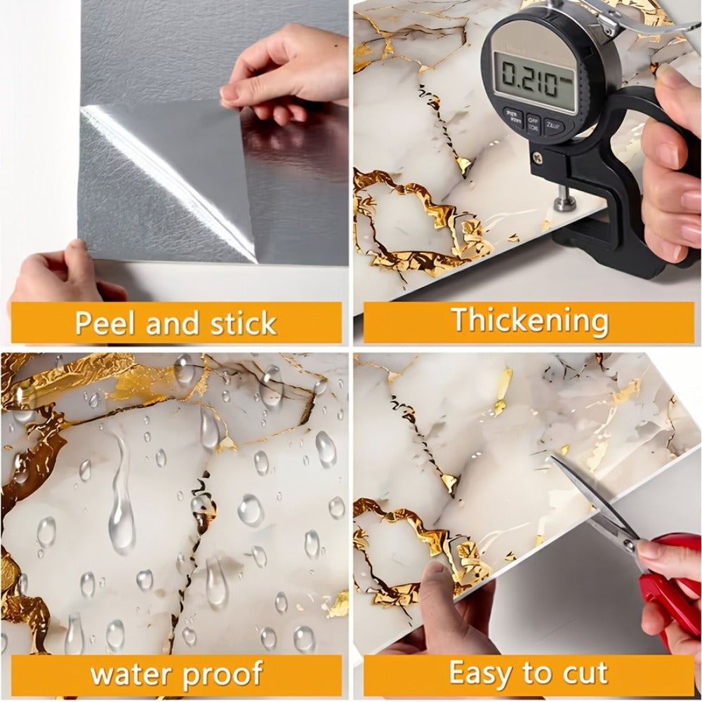 Self-Adhesive Marble Tile Stickers 11.8x11.8in Peel and Stick Wall Tiles for Bathroom Kitchen Backsplash – Waterproof 3D Glossy Imitation Marble Wall Panel, Easy to Install, 50 or  - product image 26