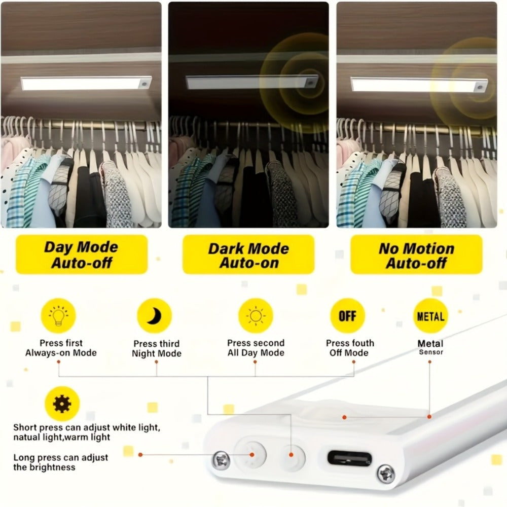 LED Motion Sensor Light USB-C Rechargeable 3 Color Temperatures Stepless Dimming Wireless Magnetic Under Cabinet Closet Night Light 1 2 4 Pack 20cm 30cm 40cm 50cm - product image 18