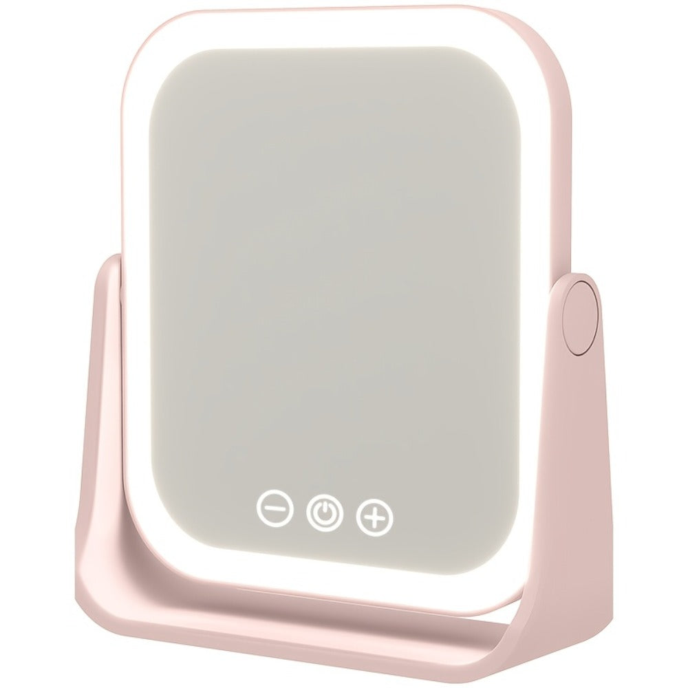 Portable LED Makeup Mirror Folding with Touch Screen - USB Rechargeable Vanity Mirror, Tri-Color Dimmable Lighting, Travel Desk Tabletop, Square or Round Shape, Pink or White, Cord - product image 3