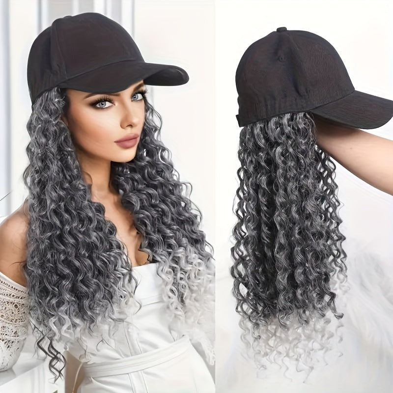 Afro Kinky Curly Baseball Cap Wig for Women 18 Inch Hat and Wig Combo Adjustable Elastic Net Long Synthetic Curly Hair Multi-Color Casual Daily Outdoor Wear - product image 9