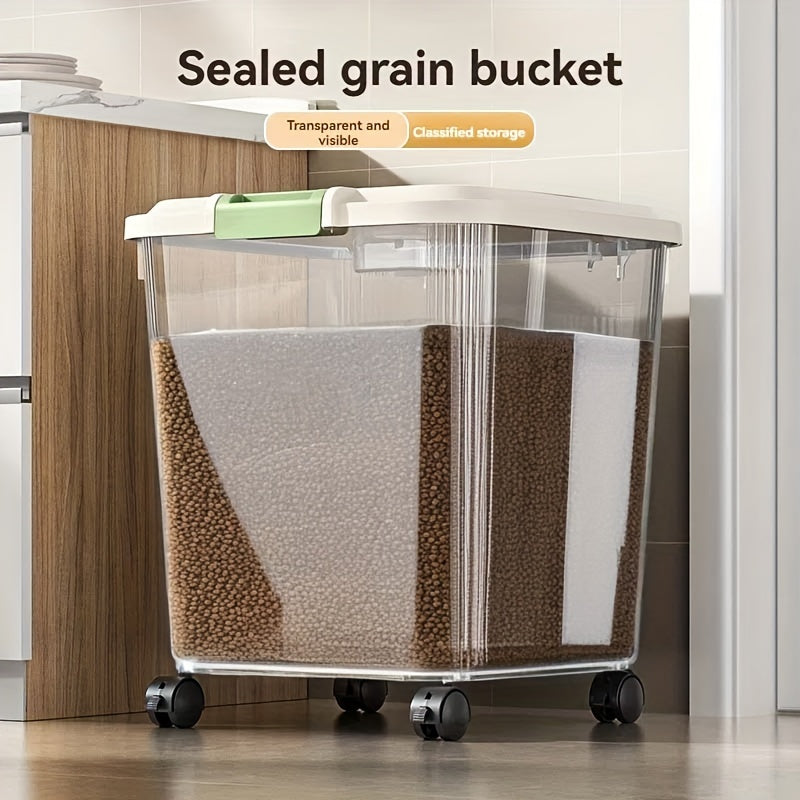 Large Capacity Moisture-Proof Bug-Proof Visible Food Level, Includes Measuring Cup, for Cats & Dogs – Transparent Pet Food Storage Container with Wheels - product image