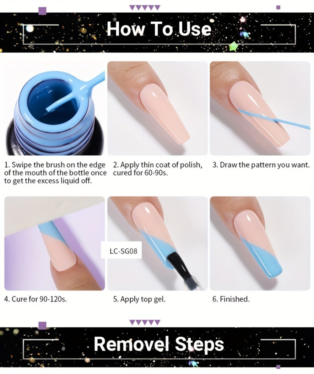 Reflective Glitter Line Gel Nail Art Set LILYCUTE Sparkling Stripe 3pcs 5ml Each - Ultra-Thin Pull Line Drawing Graffiti Gel Polish LED UV Cured DIY Home Manicure for Women - product image 18