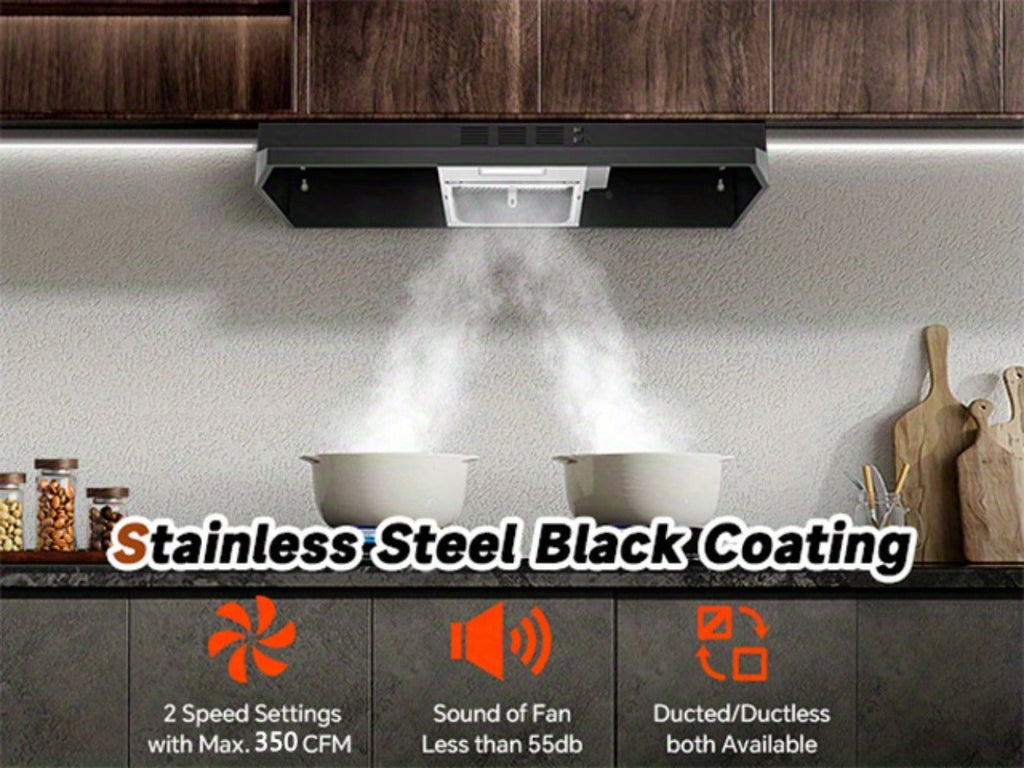 Range Hood 36 Inch Under Cabinet Ducted Ductless Convertible Stainless Steel 350CFM 2-Speed Exhaust Fan LED Light 3-Layer Aluminum Mesh Filter Top Rear Venting Kitchen Vent Hood - product image 28